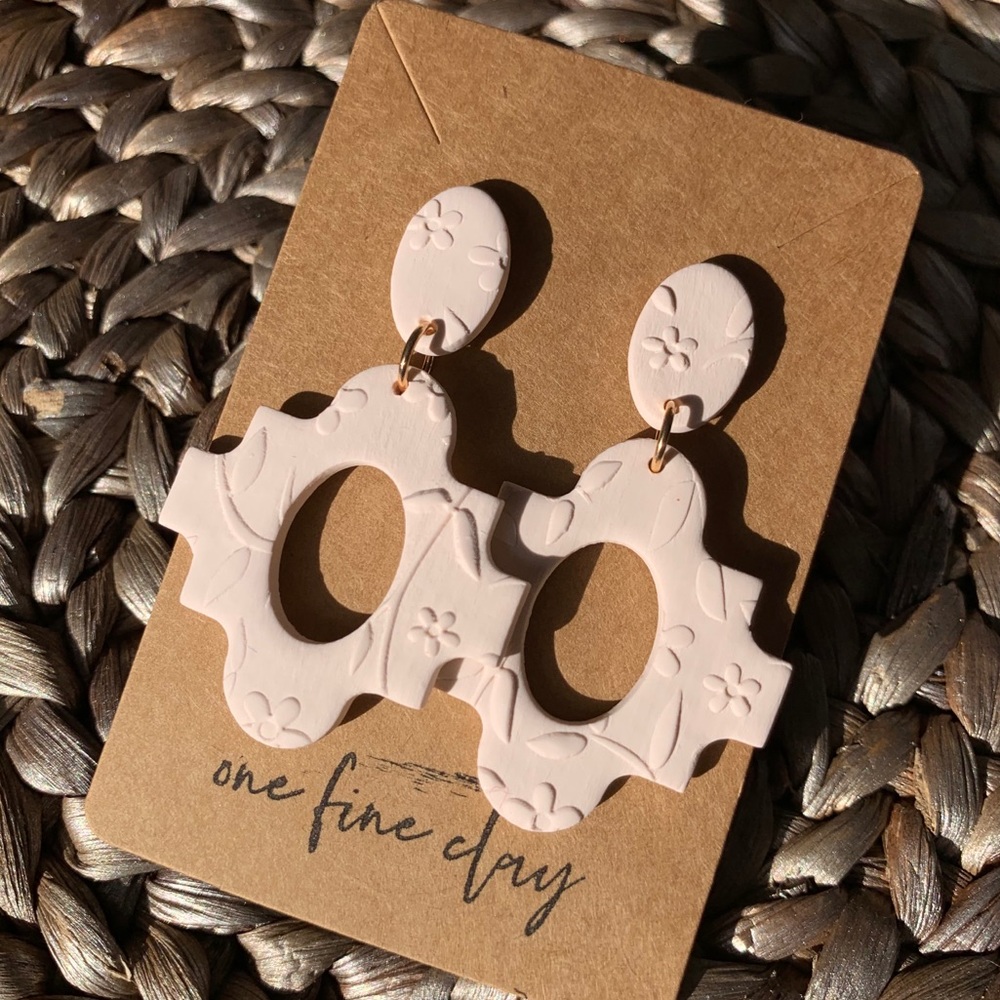 Textured Flower Clay Earrings in Cream - Picture 3 of 8